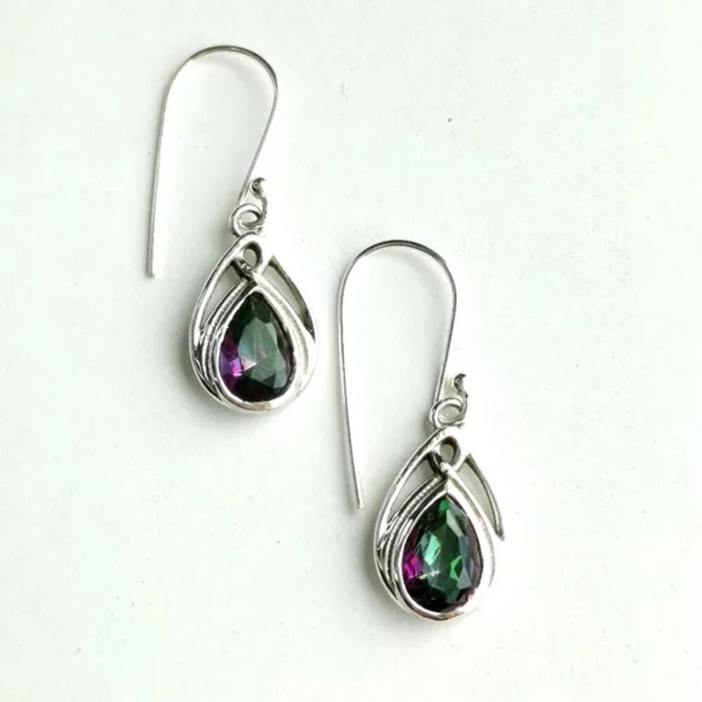 Nwt Teardrop shaped Mystic Topaz earrings in Sterling Silver
